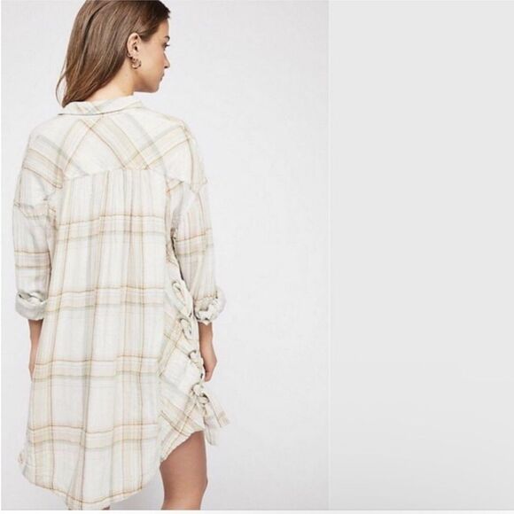 FREE PEOPLE | Nordic Oversized Plaid Button-Up Tunic Shirt Women’s Size Small - Picture 2 of 11